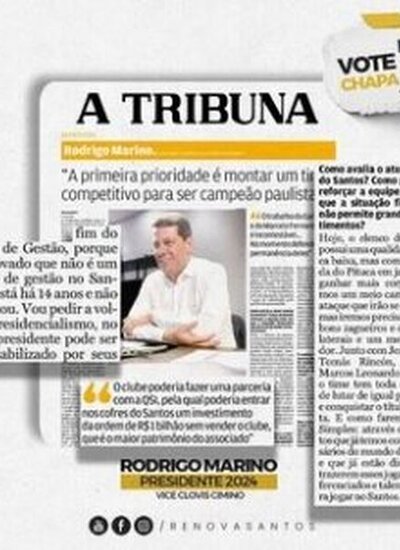 Entrevista Jornal A Tribuna - Rodrigo Marino - Renova Santos - Chapa 3